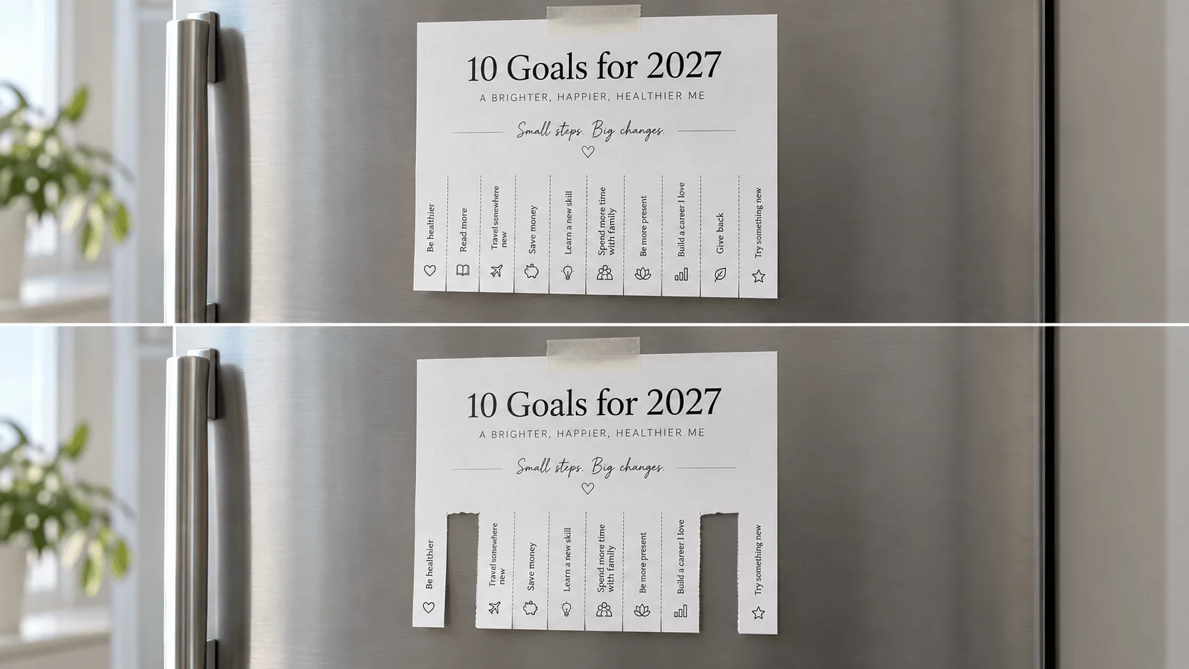 Before and after — several finished tabs cut off an Any Order board