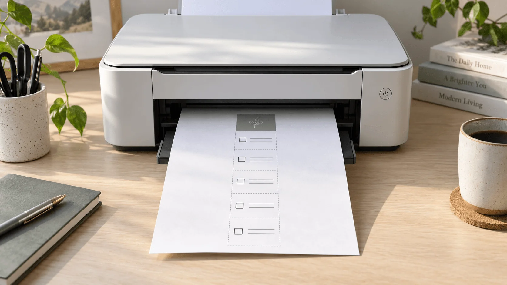 A checklist strip printing out of a home inkjet printer